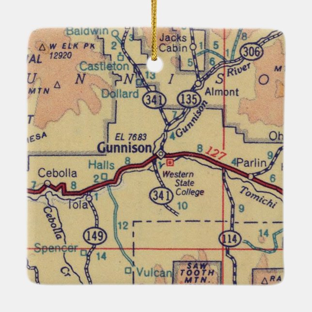 Vintage Karte Gunnison Keramikornament (Rückseite)