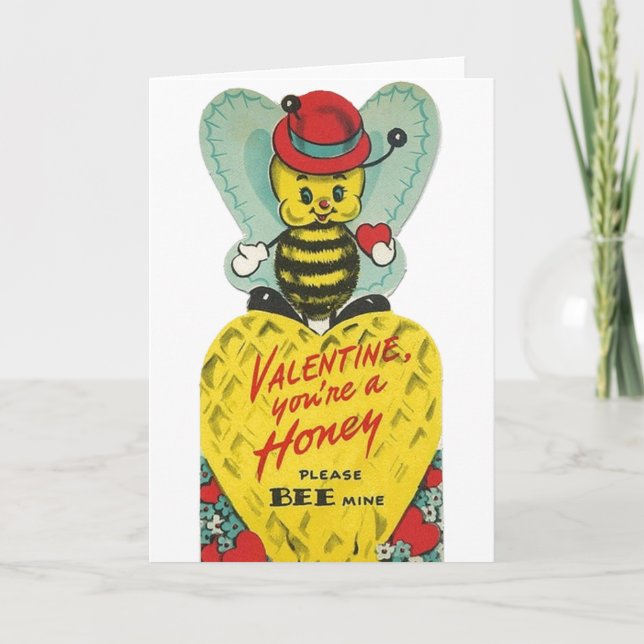 Vintage Karte Honig-Bienevalentines Tages (Vorderseite)