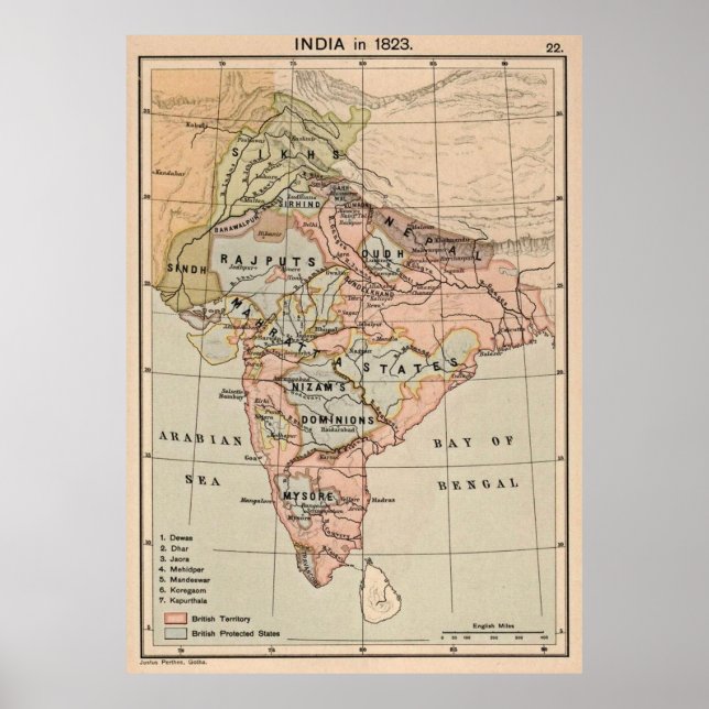 Vintage Karte Indiens (1823) Poster (Vorne)