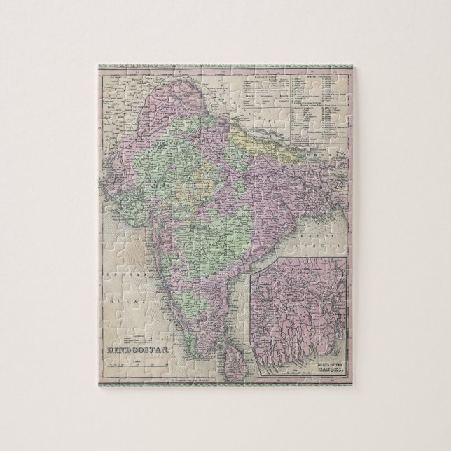 Vintage Karte Indiens (1853) (Vertikal)