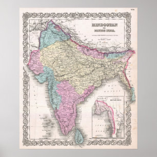 Vintage Karte Indiens (1855) Poster