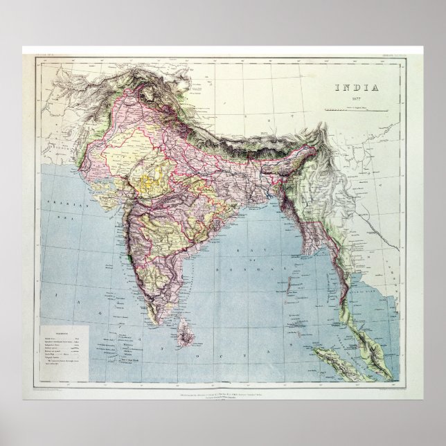 Vintage Karte Indiens | 1877 Poster (Vorne)