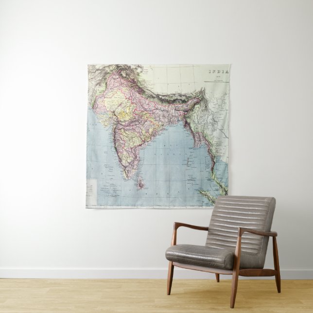 Vintage Karte Indiens | 1877 Wandteppich (Beispiel)
