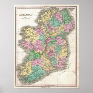 Vintage Karte Irlands (1827) Poster