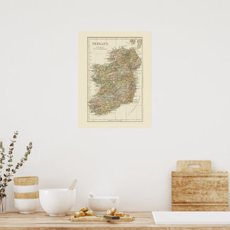 Vintage Karte Irlands 1862 Poster