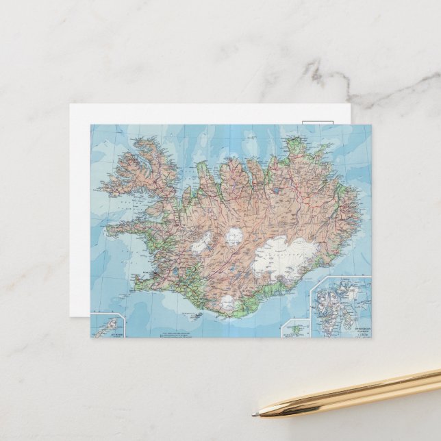 Vintage Karte Islands Postkarte (Vorderseite/Rückseite Beispiel)