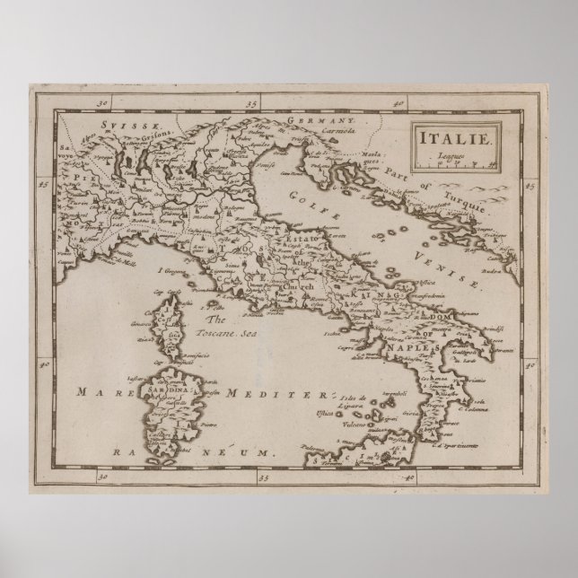 Vintage Karte Italiens (1681) Poster (Vorne)