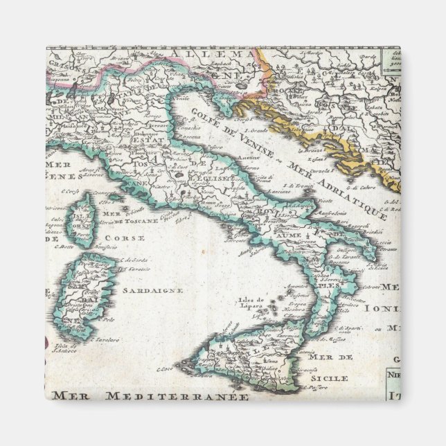 Vintage Karte Italiens (1706) Magnet (Vorne)