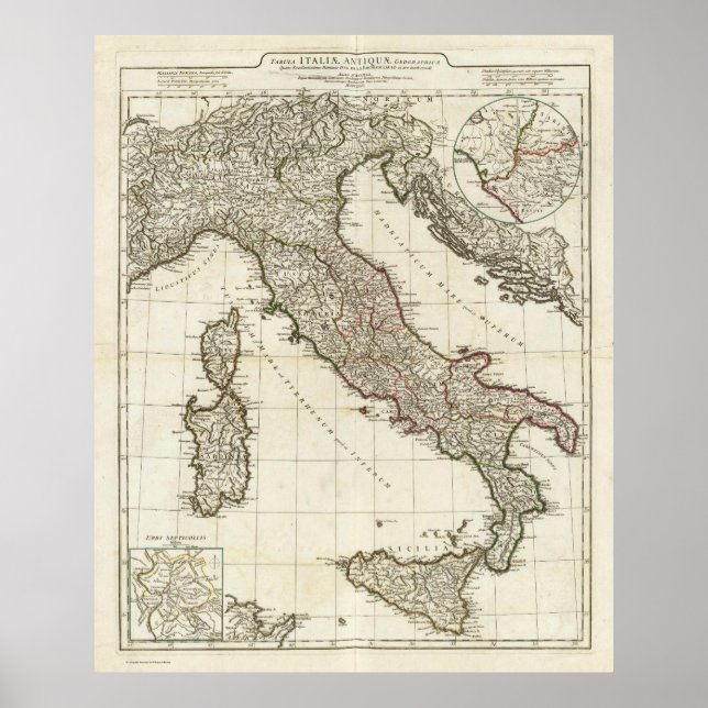 Vintage Karte Italiens (1764) Poster (Vorne)