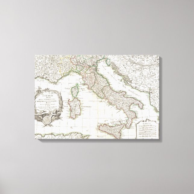 Vintage Karte Italiens (1770) Leinwanddruck (Vorderseite)