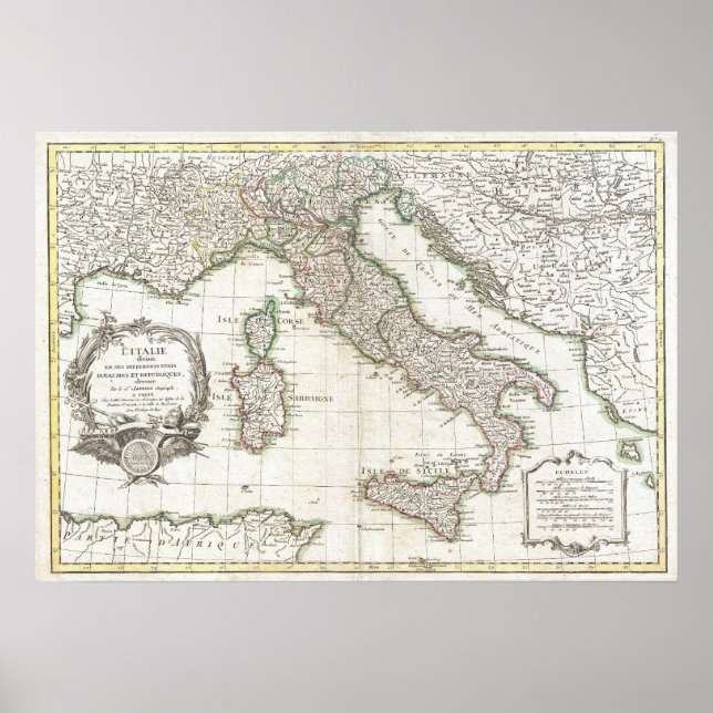 Vintage Karte Italiens (1770) Poster (Vorne)