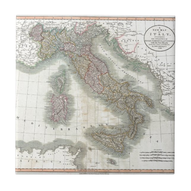 Vintage Karte Italiens Fliese (Vorderseite)