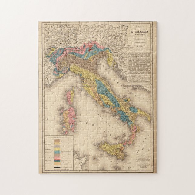Vintage Karte Italiens für Geologie (1844) (Vertikal)