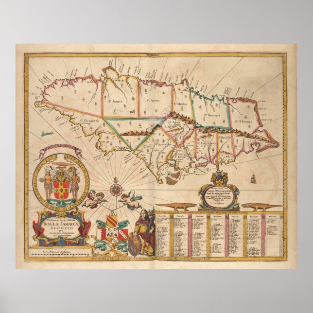 Vintage Karte Jamaikas (1672) Poster (Vorne)