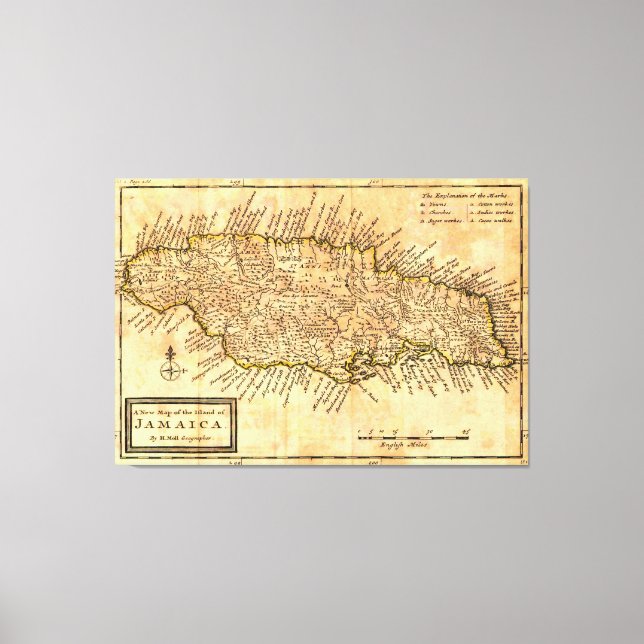 Vintage Karte Jamaikas (1771) Leinwanddruck (Vorderseite)