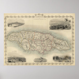 Vintage Karte Jamaikas (1851) Poster