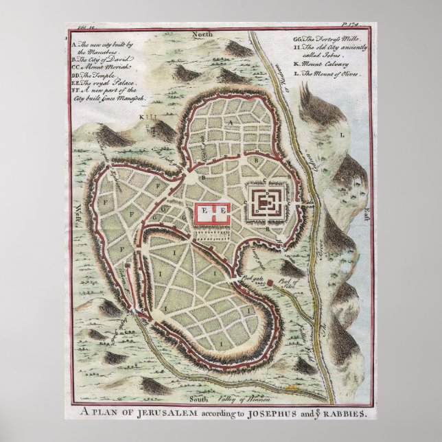 Vintage Karte Jerusalems Israel (1730) Poster (Vorne)