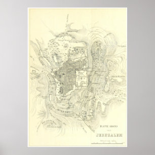 Vintage Karte Jerusalems Israel (1859) Poster