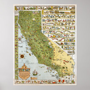 Vintage Karte Kaliforniens Poster