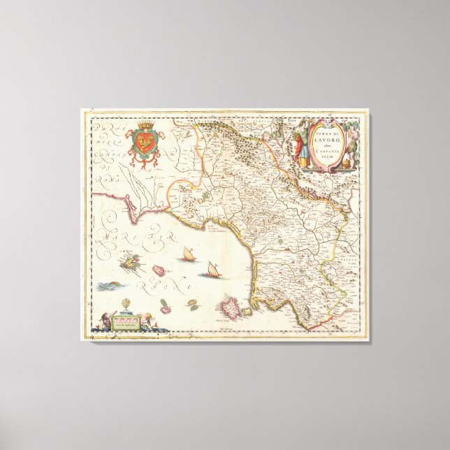 Vintage Karte Kampaniens Italien (1662) Leinwanddruck (Vorderseite)
