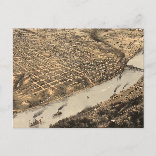Vintage Karte Kansas City (1869) (Vorderseite)