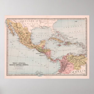 Vintage Karte Karibik und Lateinamerika (1871) Poster