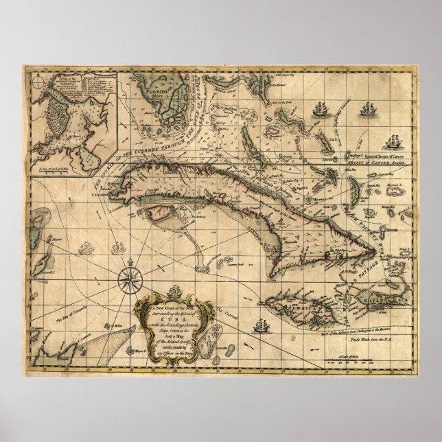 Vintage Karte Kubas (1762) Poster (Vorne)