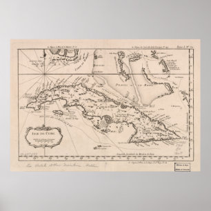 Vintage Karte Kubas (1764) Poster