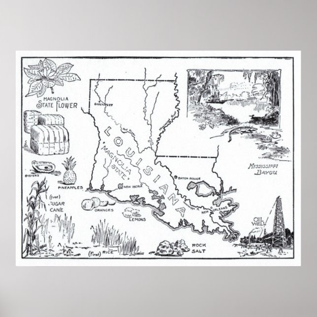 Vintage Karte Louisianas (1912) Poster (Vorne)