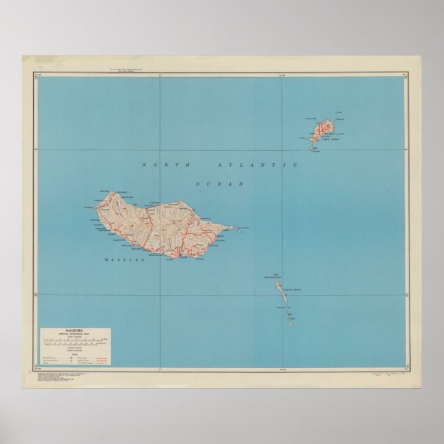 Vintage Karte Madeira (1943) Poster (Vorne)