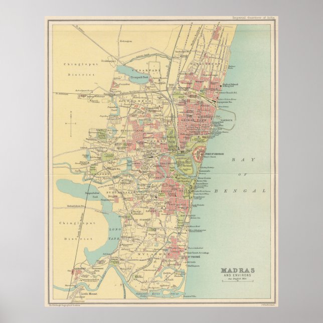 Vintage Karte Madras India (1909) Poster (Vorne)