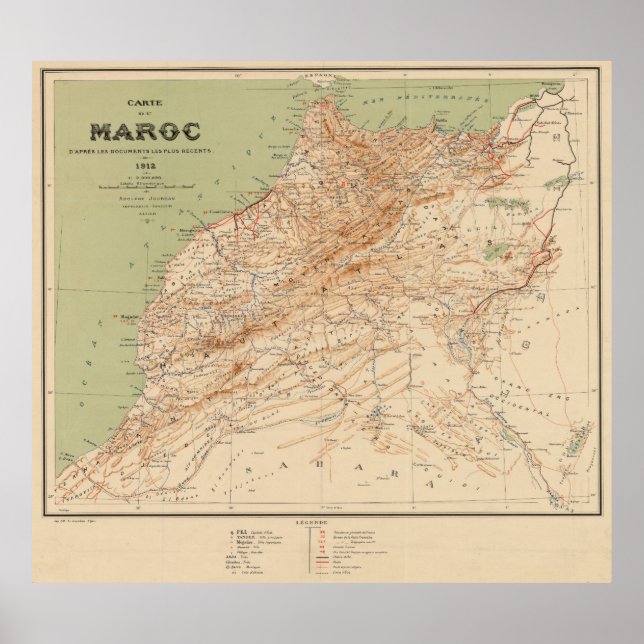 Vintage Karte Marokkos (1912) Poster (Vorne)