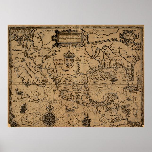 Vintage Karte Mexikos (1600) Poster (Vorne)