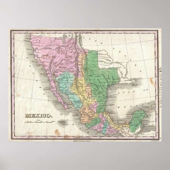 Vintage Karte Mexikos (1827) Poster (Vorne)