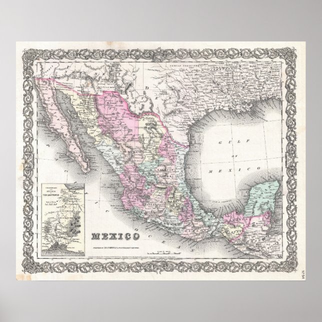 Vintage Karte Mexikos (1855) Poster (Vorne)