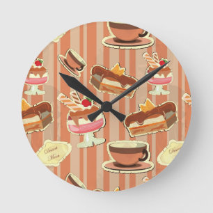 Vintage Karte mit einem Erdbeernachtisch Runde Wanduhr