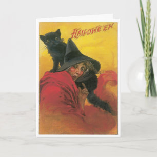 Vintage Karte mit  Rotzunge und schwarzer Katze