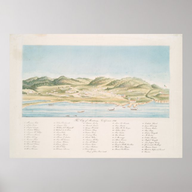 Vintage Karte Monterey CA (1842) Poster (Vorne)