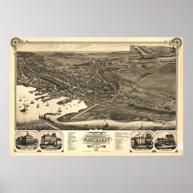 Vintage Karte Nantucket (1881) Poster (Vorne)