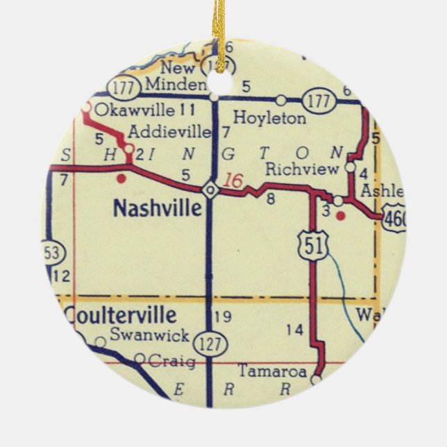 Vintage Karte Nashville IL Keramik Ornament (Hinten)