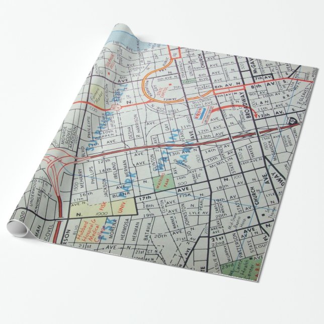 Vintage Karte NASHVILLES Geschenkpapier (Ungerollt)