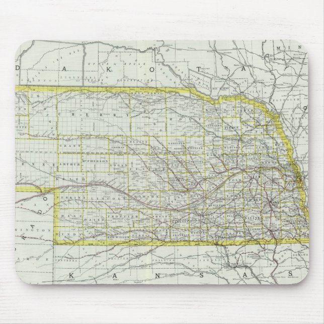 Vintage Karte Nebraska (1889) Mousepad (Vorne)