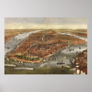 Vintage Karte New Yorks (1870) Poster