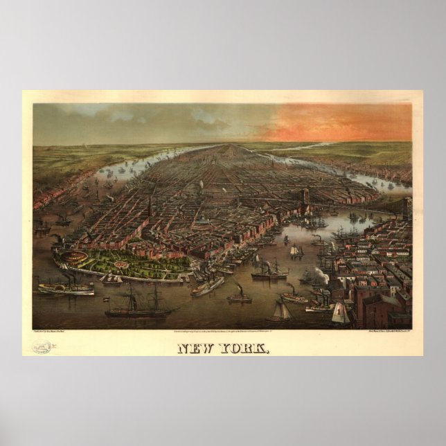 Vintage Karte New Yorks (1873) Poster (Vorne)