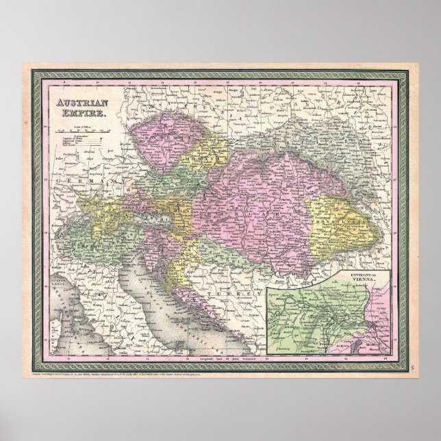 Vintage Karte Österreichs, 1853 Poster (Vorne)