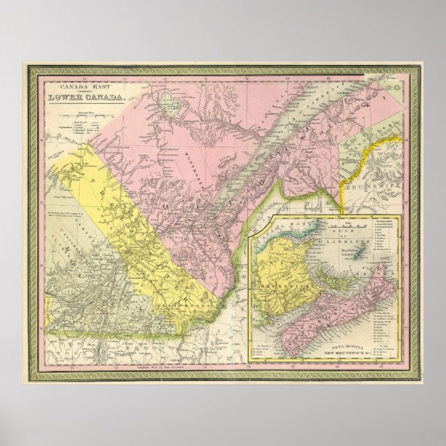 Vintage Karte Ostkanadas (1850) Poster (Vorne)