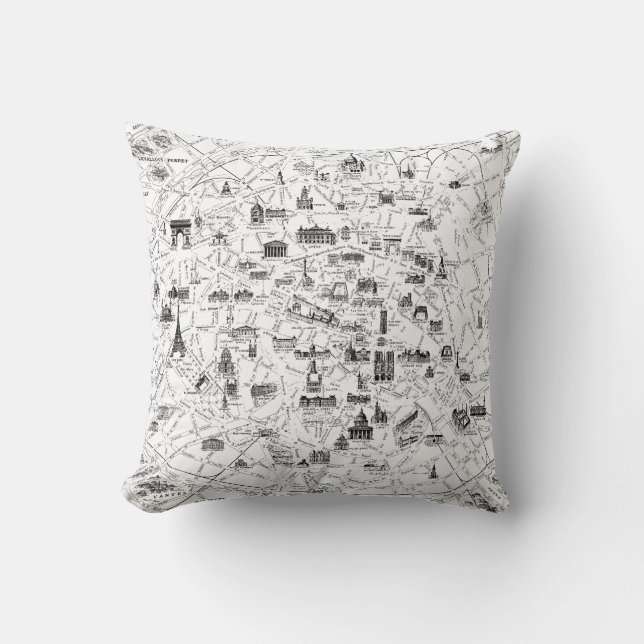 Vintage Karte Paris Kissen (Vorderseite)