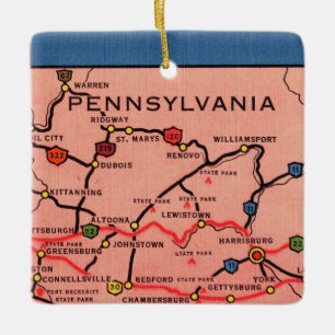 Vintage Karte Pennsylvania Keramikornament