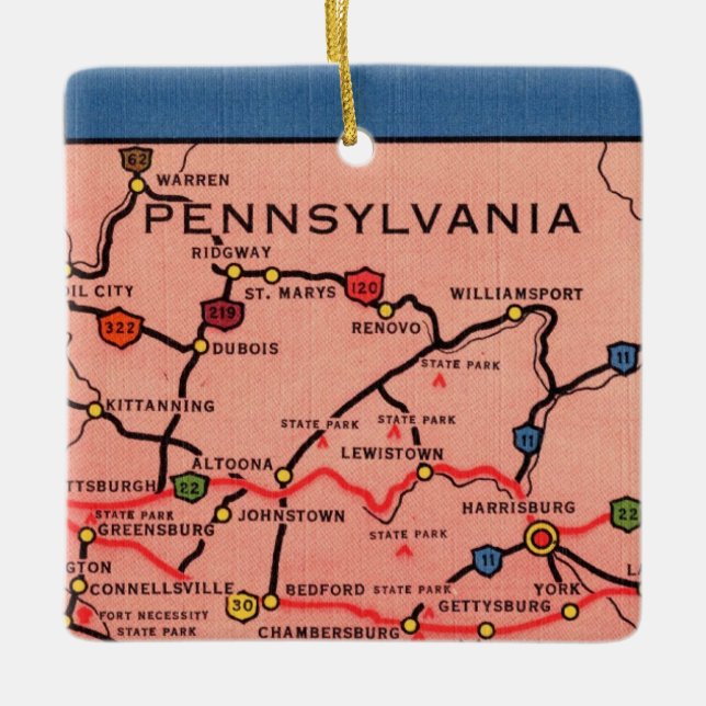 Vintage Karte Pennsylvania Keramikornament (Vorderseite)