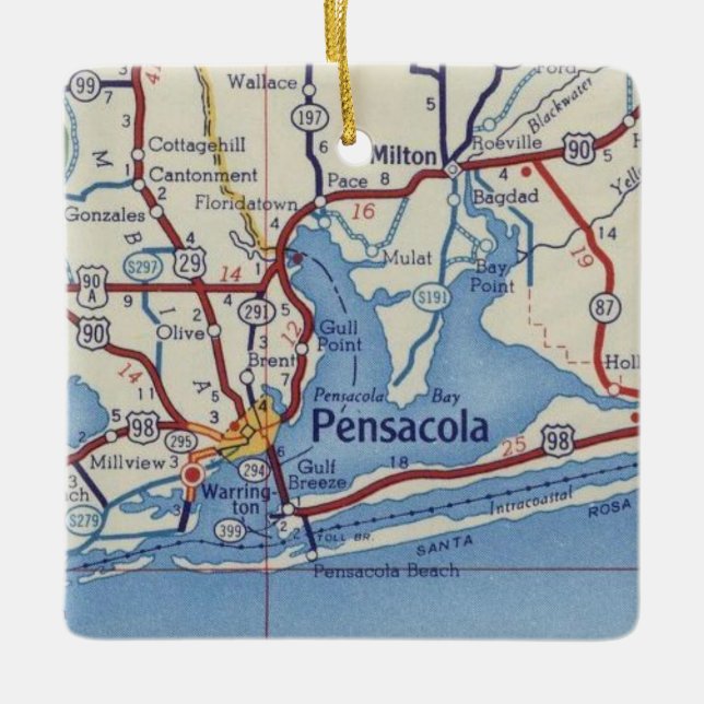 Vintage Karte Pensacola Weihnachtsschmuck (Vorderseite)